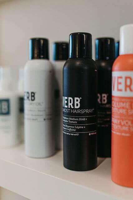A hair care product on a shelf.