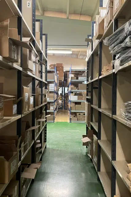 Shelves in the warehouse.